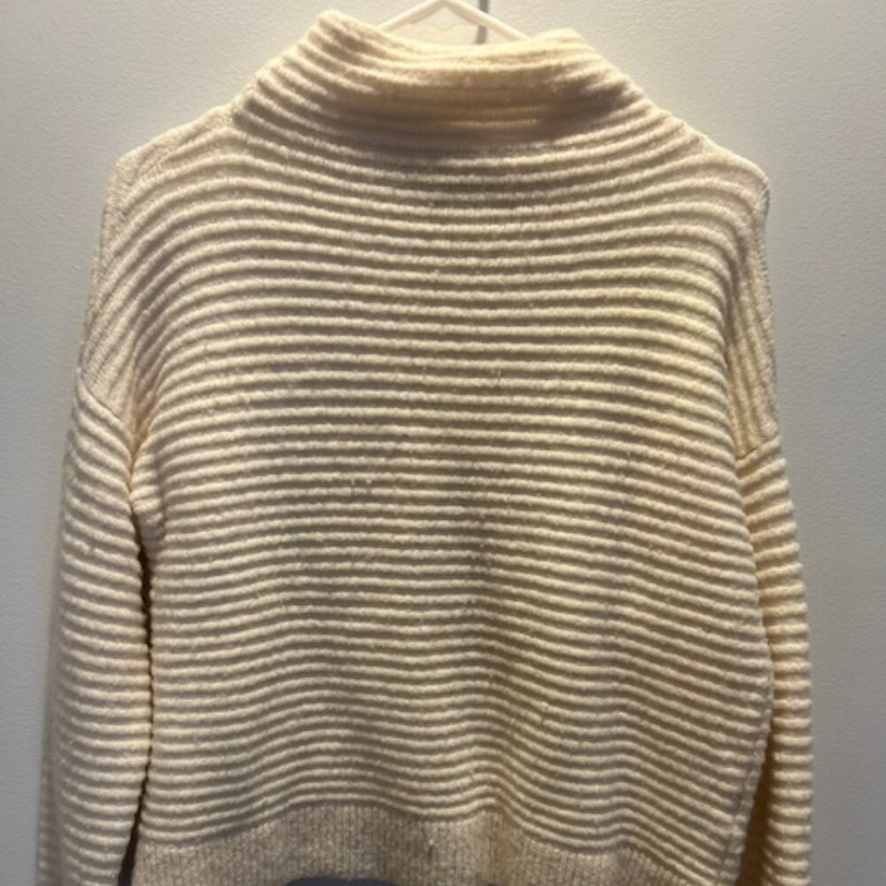 Free People - Cream Ribbed Cowl Neck Sweater